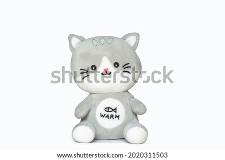 Funny toy cat, isolated on white, gray color