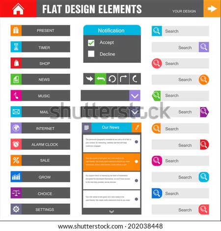 Homepage. A page website design template. Flat Web Design set elements  buttons  icons  gui   concept illustrations 