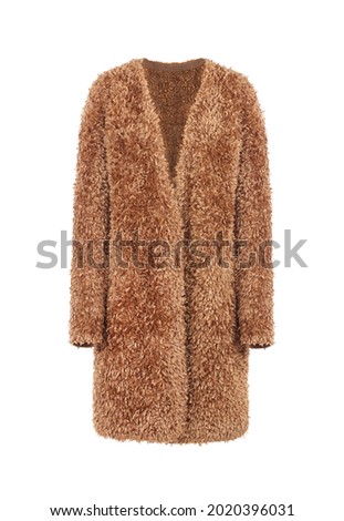 Luxury fashionable of natural fur. Brown fur coat. Ghost mannequin isolated on white background. Front view Royalty-Free Stock Photo #2020396031