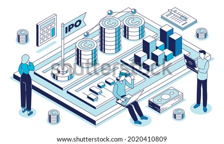 This illustration depicts a Initial Public Offering (IPO) - public offering in which shares of a company Royalty-Free Stock Photo #2020410809