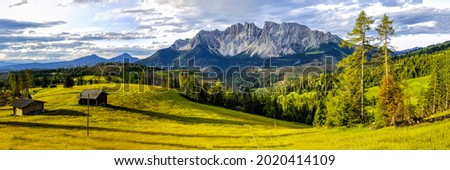 Summer mountain meadow panorama in Alps nature Royalty-Free Stock Photo #2020414109
