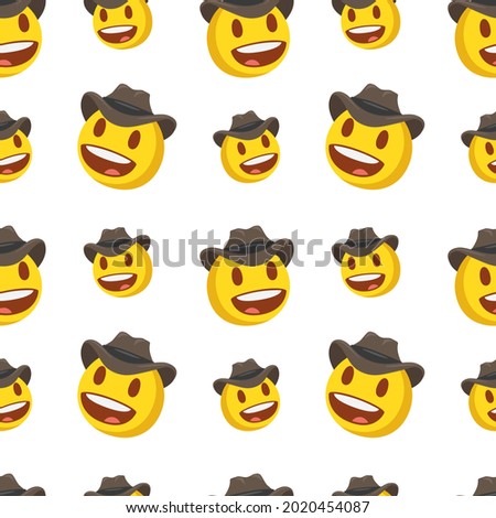 Cowboy Icon Emoji Pattern. Western Person Seamless Background Symbols. Doodle Emoticon Illustration Design Vector.