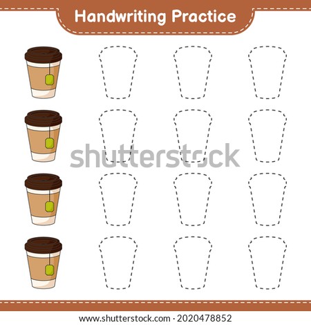Handwriting practice. Tracing lines of Tea Cup. Educational children game, printable worksheet, vector illustration