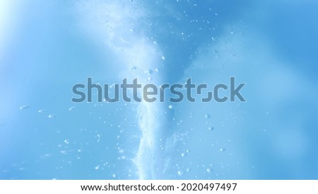 Underwater bubble vortex swirl whirlpool plate. Macro High-speed slow-motion studio shot. Real soap foam whirl on blue template mock-up background as beauty and cleaning product showcase demo template Royalty-Free Stock Photo #2020497497