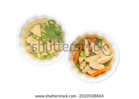 Bowls of tasty aspic on white background