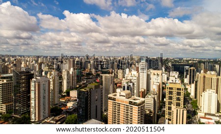 Aerial view of Sao Paulo city. Prevervetion area with trees and green area of Ibirapuera park in Sao Paulo city, Brazil.