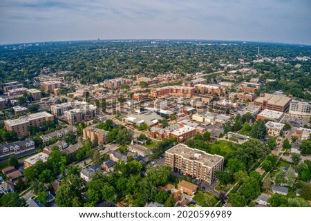 Aerial View of Chicago Suburb Downers Grove, Illinois in Summer Royalty-Free Stock Photo #2020596989