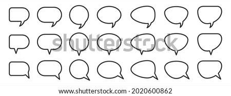 Comic chat speech bubble. Comic talking or conversation bubble. Vector outline illustration set bundle. isolated on white background