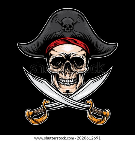 Pirate skull hand drawn vector illustration