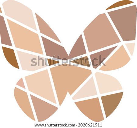 Abstract Polygonal butterfly logo. Brown skin color butterfly isolated on white. Geometric colorful wings.