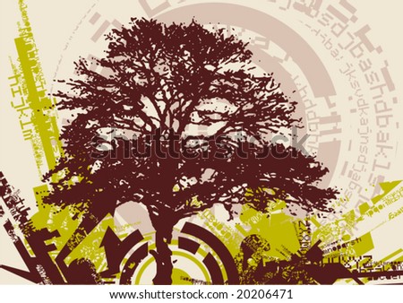 Grunge design with a tree silhouette, vector illustration.