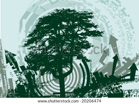 Grunge design with a tree silhouette, vector illustration.