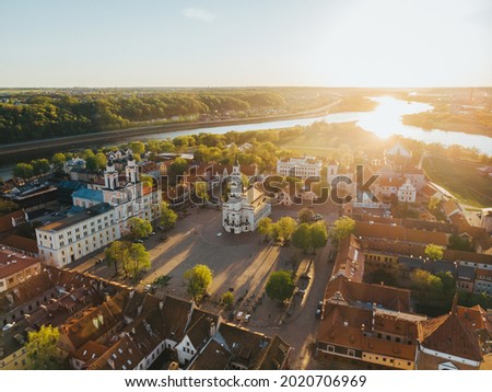 An aerial shot of the Town Hall of Kaunas in Lithuania