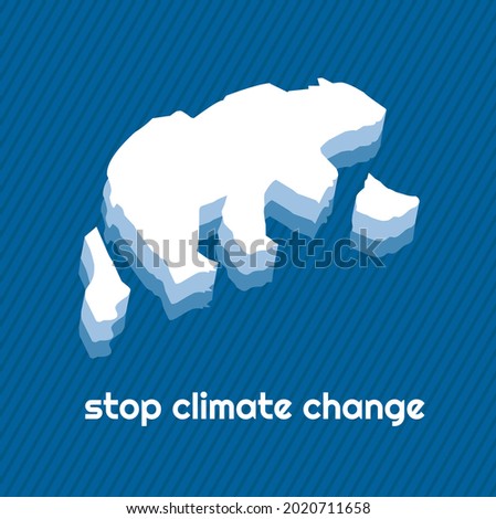 global warming change climate concept .polar bear shaped melting iceberg