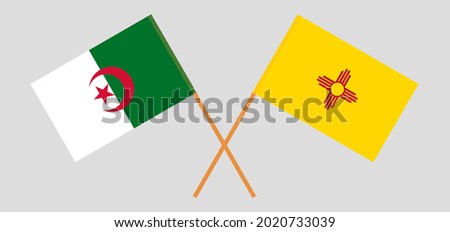 Crossed flags of Algeria and the State of New Mexico. Official colors. Correct proportion