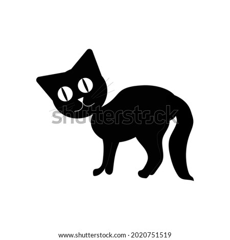  Simple and cute black cat silhouette, Halloween. Vector illustration.