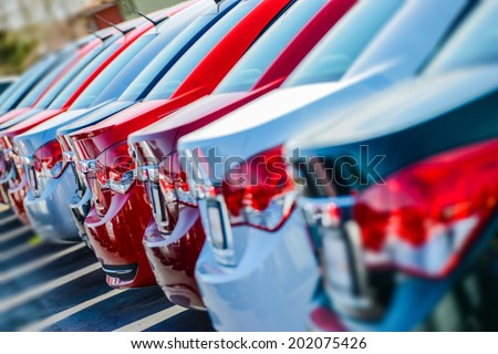 Brand New Cars in Stock. Car Dealership Cars For Sale. Royalty-Free Stock Photo #202075426