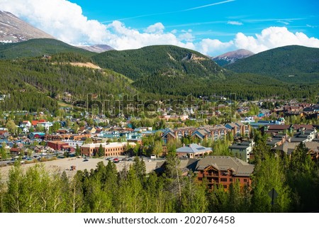 Breckenridge Town in Summit County in Colorado, United States. Breckenridge Late Spring Panorama. Royalty-Free Stock Photo #202076458