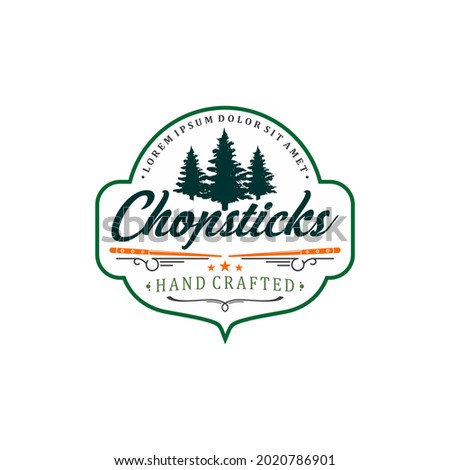 Vintage logo for traditional wooden chopstick vector image