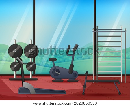 Gym room interior with sport equipment inside