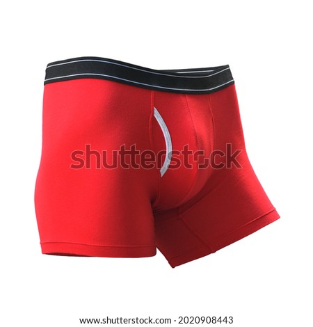 Mockup men's underwear tight boxers elastic textile red color isolated on white background. This has clipping path. Royalty-Free Stock Photo #2020908443