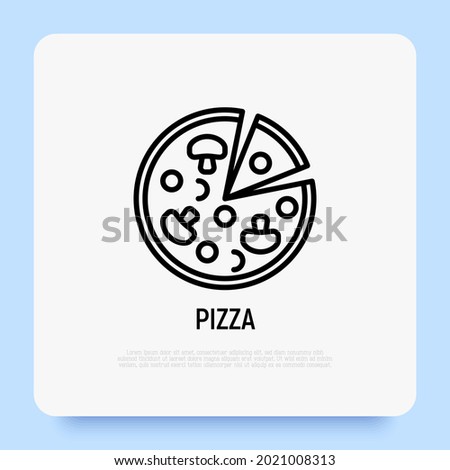 Pizza with champignons thin line icon. Modern vector illustration.