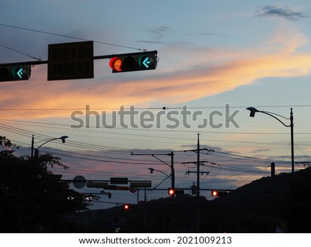 traffic signs light in the sky on the sunset time