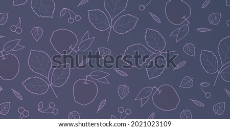 Blue background with many autumn foliage - Vector illustration