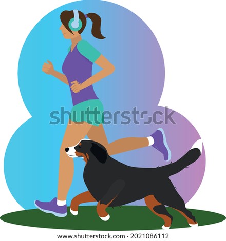 Running girl with her dog