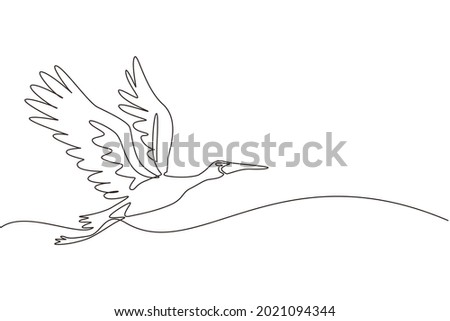 Continuous one line drawing storks flying in sky. Bird as symbol for baby shower, delivery, news, pregnancy. Spring mood concept. Bird life nature. Single line draw design vector graphic illustration