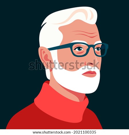 Portrait of an elderly man. Avatar of a stylish grandfather for social network. A successful businessman. Vector flat illustration