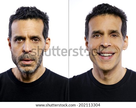 portrait of a man before and after being groomed Royalty-Free Stock Photo #202113304