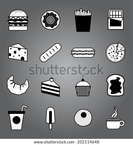 silhouette food flat icon, vector set