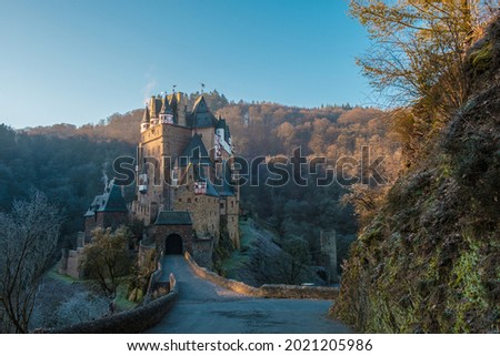 Burg Eltz Castle, Rheinland-Pfalz, Germany at dawn with clear sky Royalty-Free Stock Photo #2021205986