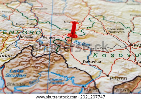 Pec pinned on a map of Kosovo