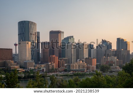Sunset over Calgary think with smoke from forest fires in BC.