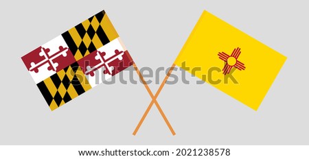 Crossed flags of the State of Maryland and the State of New Mexico. Official colors. Correct proportion