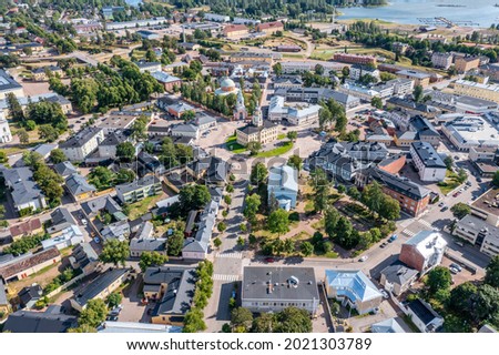 Old Town of Hamina, Finland seen from above in summer. Aerial Drone shot. Royalty-Free Stock Photo #2021303789