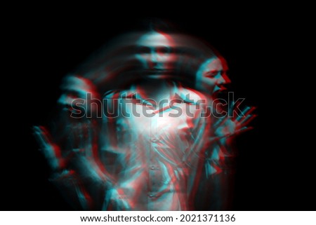blurry female portrait of a psychotic with bipolar and schizophrenic disorders Royalty-Free Stock Photo #2021371136