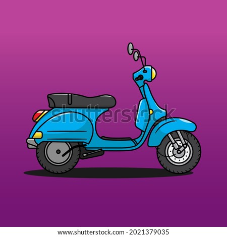 Motor scooter illustrator design. Ladies bike or bicycle. Cartoonish vector sticker design. Motor cycle logo or icon. Fully editable and one click background removeable design. 