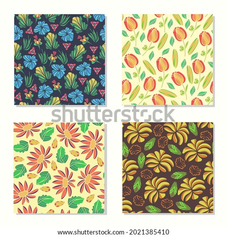 Colorful floral pattern set, seamless floral vector background for fabric print, textile, fashion, cover and wallpaper.