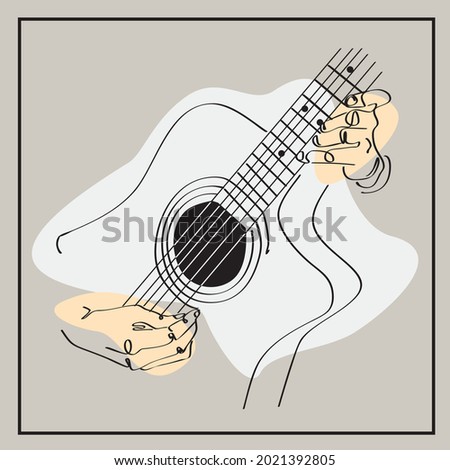 playing the guitar modern abstract style. Hand drawn vector illustration for your contemporary fashion design. interior. Continuous line, minimalistic elegant concept