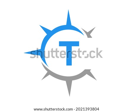 Compass logo design with T letter concept. Compass Concept with T letter typography 