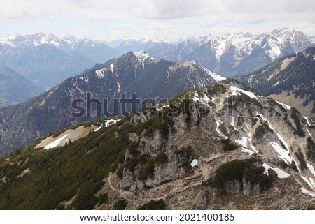 View from Kreuzeck mountain to Bavarian Alps, Upper Bavaria, Germany	 Royalty-Free Stock Photo #2021400185