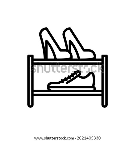 Shoe rack thin line icon. Footwear storage. Wardrobe equipment. Modern vector illustration of furniture. Royalty-Free Stock Photo #2021405330
