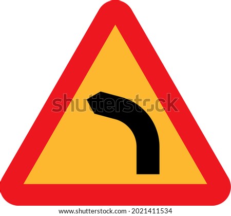 Road Sign For Dangerous Bend, Bend To Left