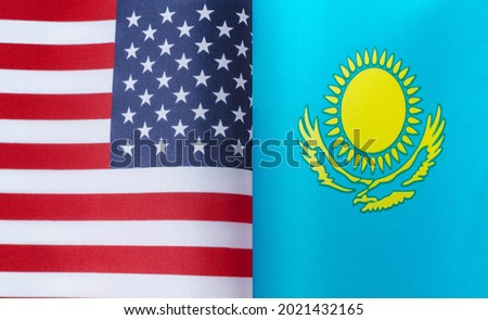 fragments of the state flags of the USA and Kazakhstan in close-up
