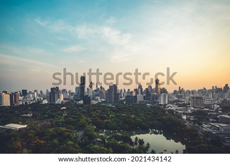 Cityscape and high-rise buildings in metropolis city center . Downtown business district in panoramic view .