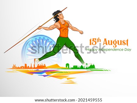 illustration of Indian Javelin Thrower sportsperson victory in championship on tricolor India background Royalty-Free Stock Photo #2021459555