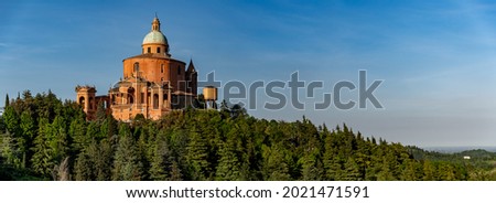 An overview of the Sanctuary of the Blessed Virgin of Saint Luke, Bologna Royalty-Free Stock Photo #2021471591